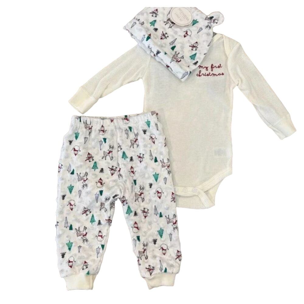 NWT Kyle & Deena Ivory Minky Fabric W/My First Christmas 3 Piece Set